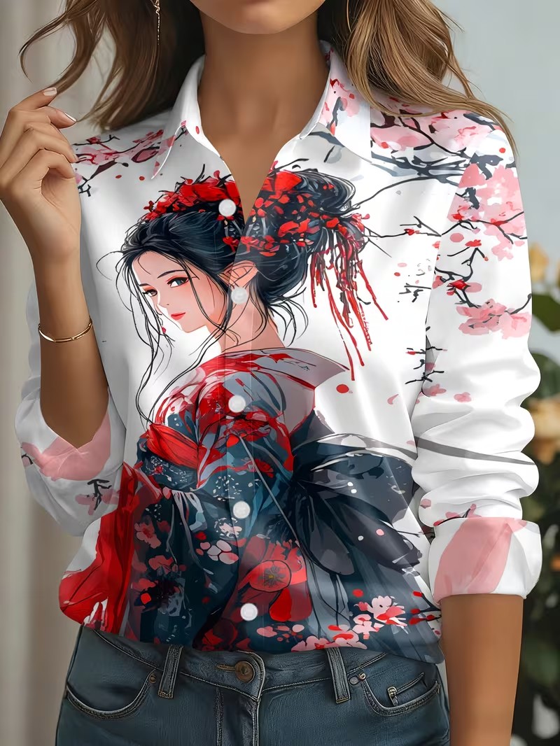 3D Printing Cancer - Spring Fashion Women Lapel Shirts Casual